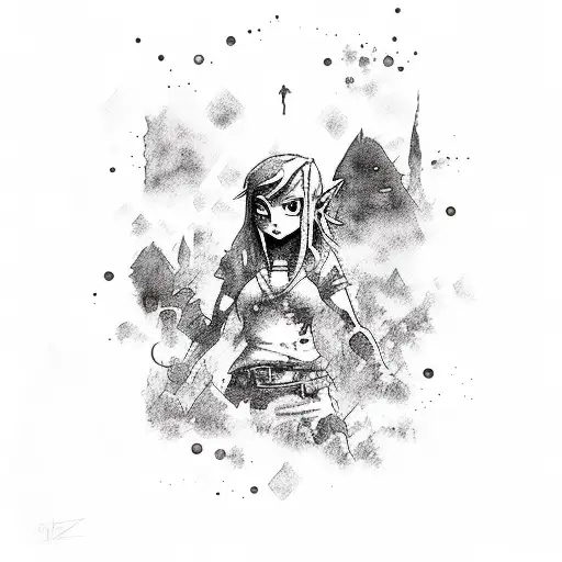 A Dreamlike Landscape With Link And Zombies In A Watercolor Style