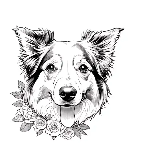 Dog Border Collie Black Head With A Rosecut And A Spoon