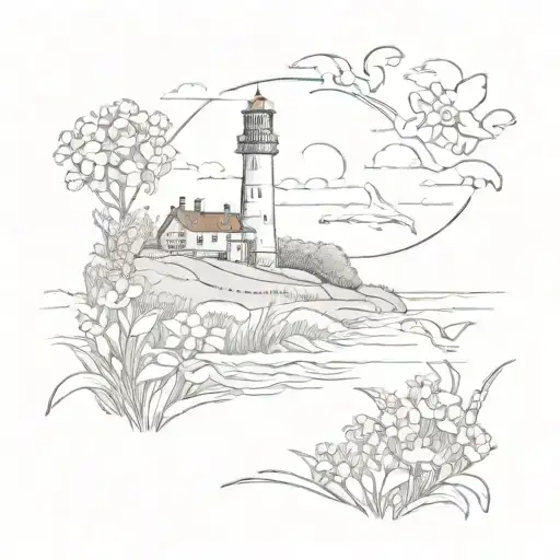 A Sketch Of A Field Of Flowers With A Hidden Dolphin And Lighthouse Among Them