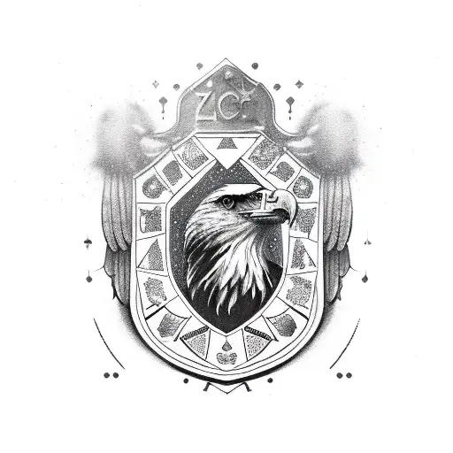 A Shield Adorned With Bowling Pins And An Eagle In Sketch Style