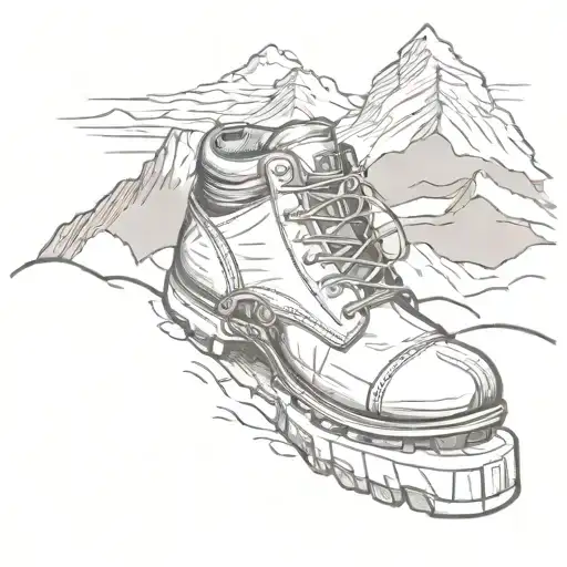 A Sketch Of A Beetle Crawling Up A Hiking Boot With A Mountain Range In The Background