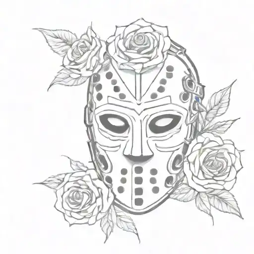 Hockey Mask With Rose Stems Coming From The Top Of The Mask