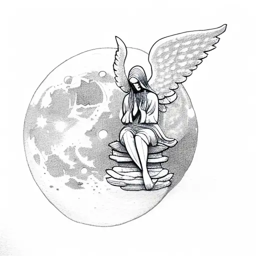 An Angel Praying While Sitting On A Moon