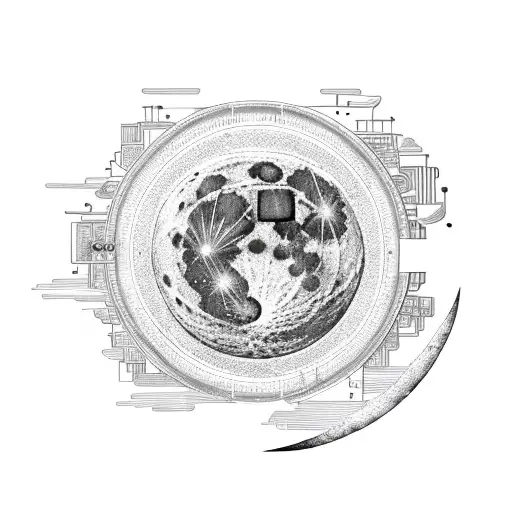 Moon Phases Integrated Into A Coding Circuitry Pattern