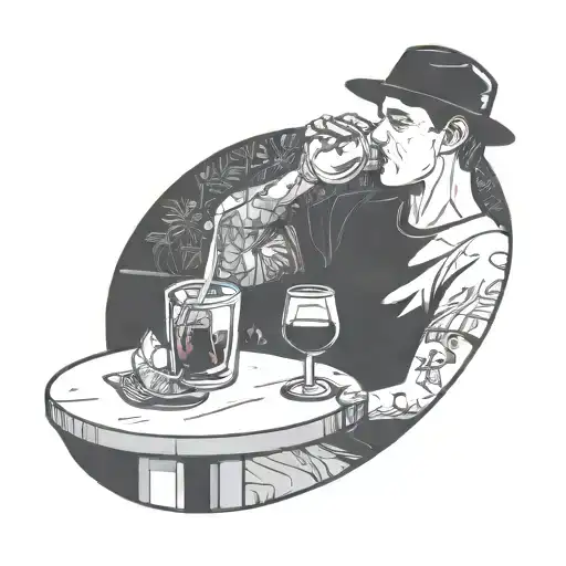 A Very Simple Line Illustration Of A Close Up Person Drinking Sangria In A Park