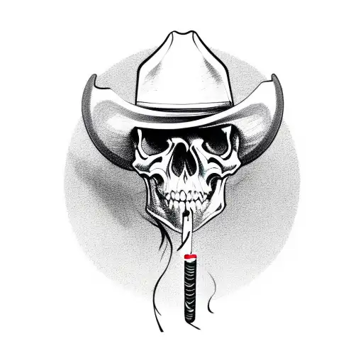 Western Cowboy Skull Smoking A Cigarette
