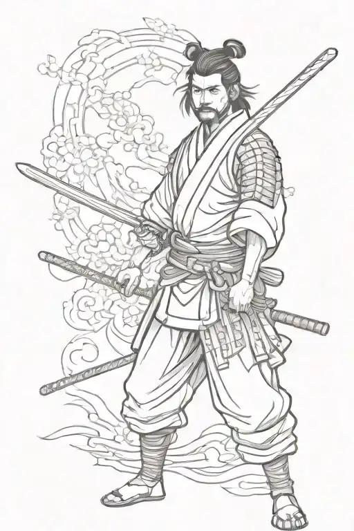 Samurai With Katana And Japanese Background And Blood