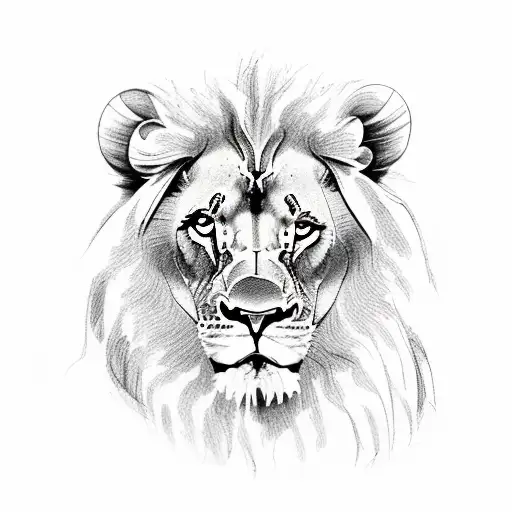 Male Lion With Three Cubs