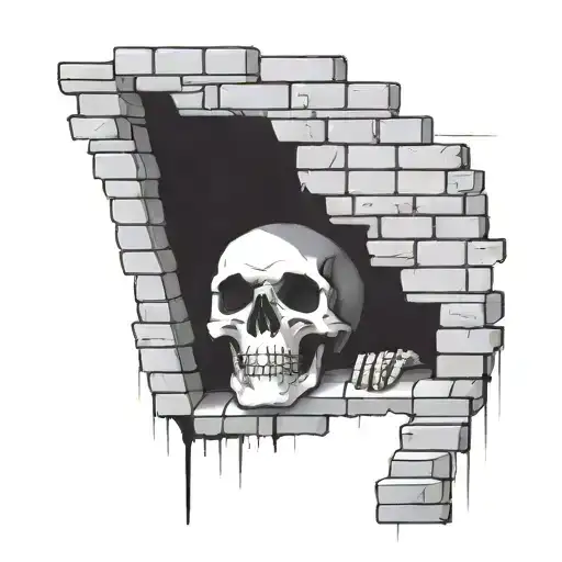 A Skeleton Hiding And Stuck In A Brick Wall