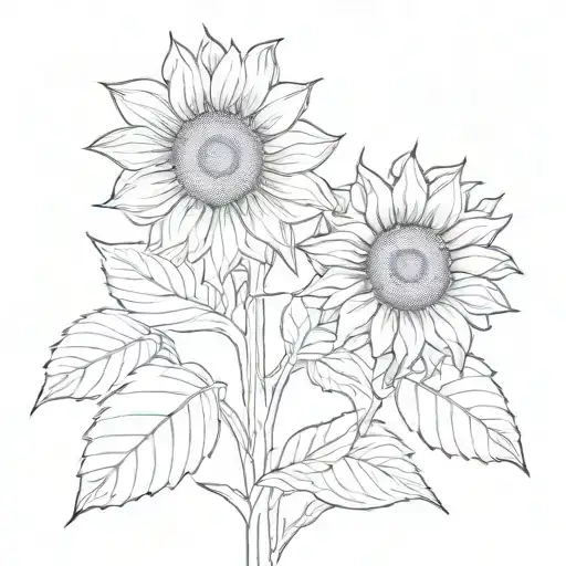 Sunflower Minimalist Bold Lines Black And White