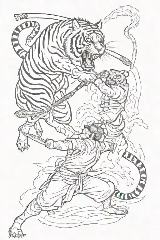 Katana And Tiger Fighting