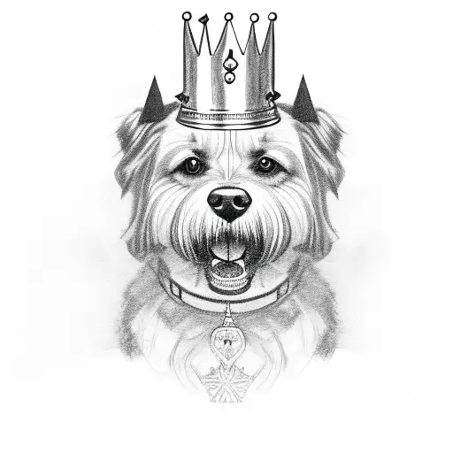 A Sketch Of A Three-legged Dog With A Crown On Its Head