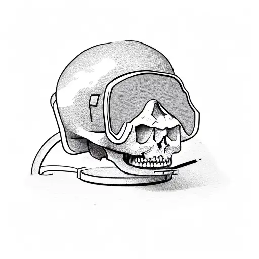 Skull Sitting In A Chair Wearing A Diving Helmet