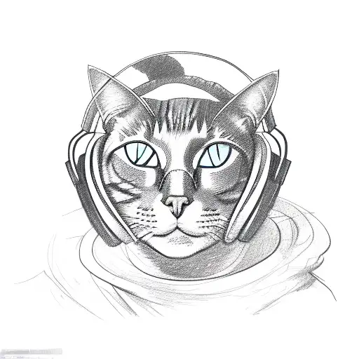 A Sketch Of A Cat Wearing Headphones And Djing