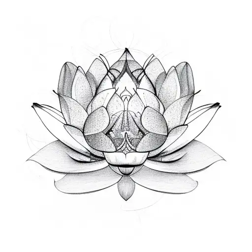 A Sketch-style Design Featuring A Butterfly And Lotus Intertwined
