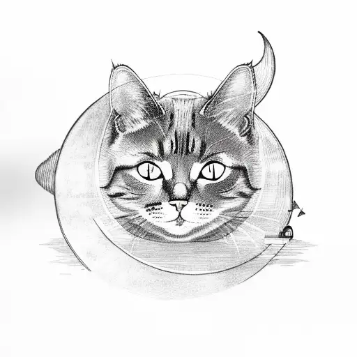 Cat And Moon With Car