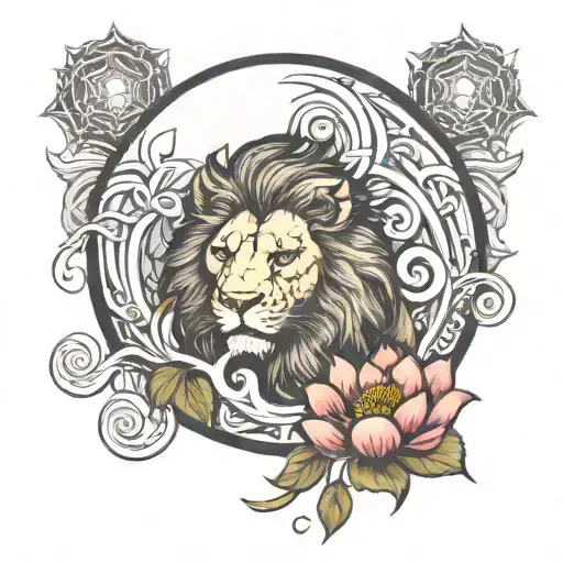 Lion Of Judah And Lotus Flower Inside A Yin Yang Symbol