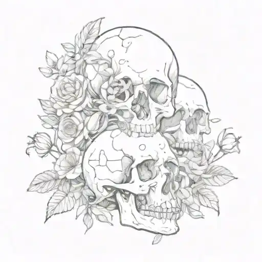 Pretty Skulls And Flowers Growing Inside