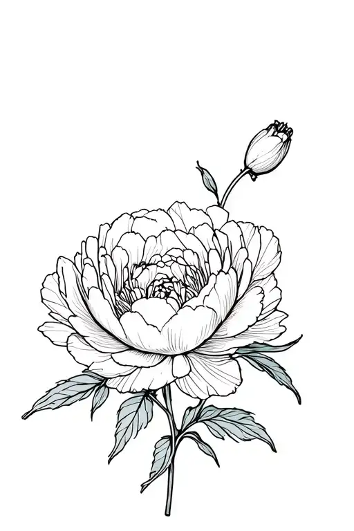 Thin Line Peony In Field Journal Style