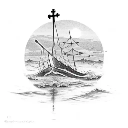 Christian Cross With A Fishing Boat
