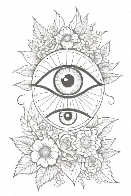An Eye With Flowers And Sun