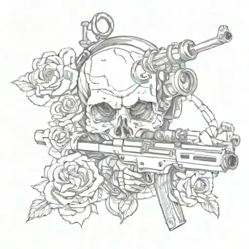Skull With Roses And Sniper Rifle