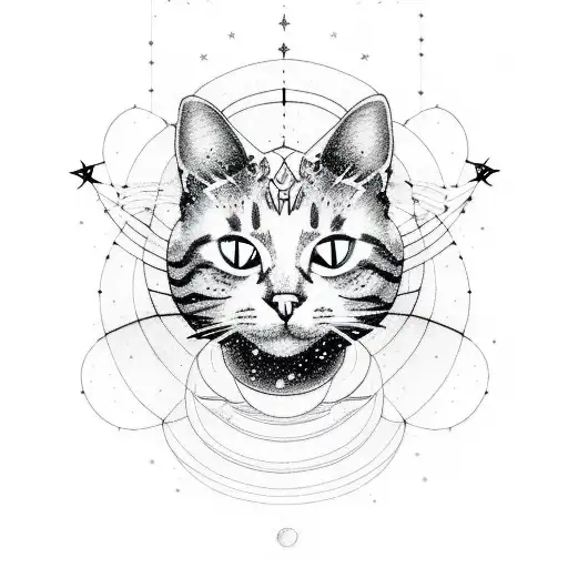 A Sketch Style Tattoo Of A Cat Playing A Guitar With A Constellation Forming The Soundwaves