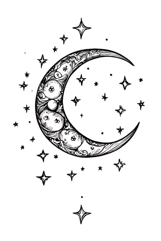 Crescent Moon Surrounded By Stars