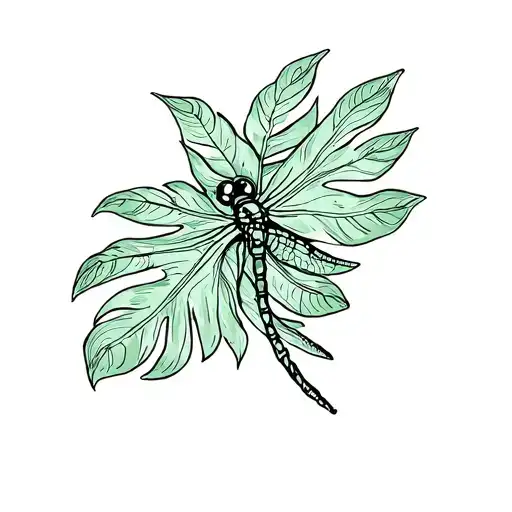 Monstera Leaves With Dragonfly