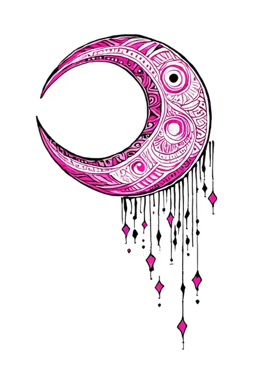 Black And Pink Cute Trible Line Moon