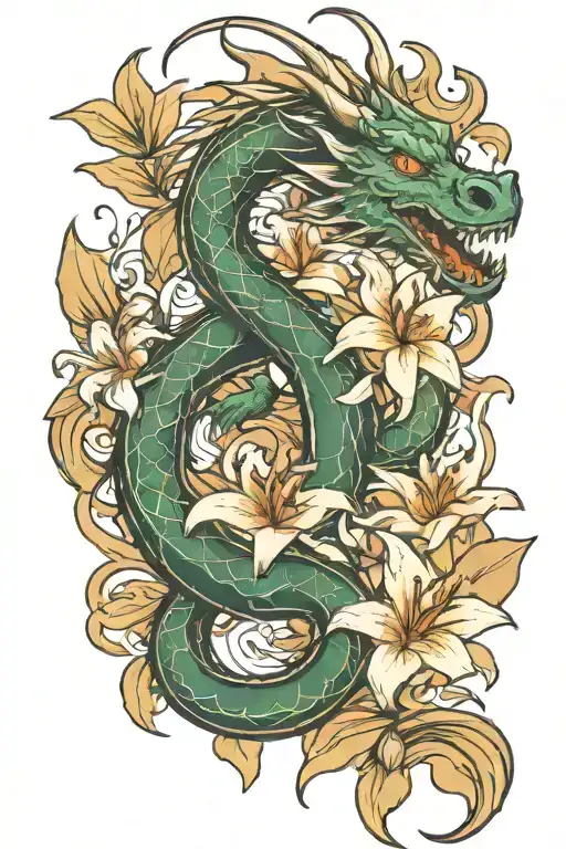 Dragon With Lily Intertwined
