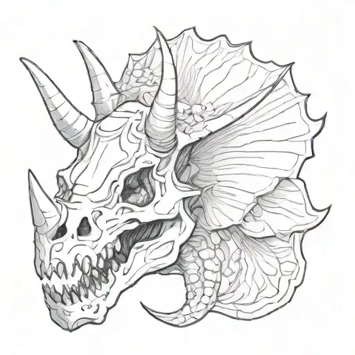 Triceratops Skull Sketch Style Illustration