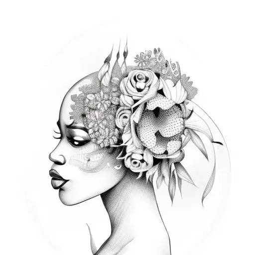 African Women With Skull And Flowers