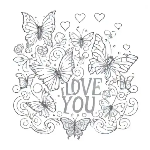 Butterflies And Hearts Around A Saying I Love You