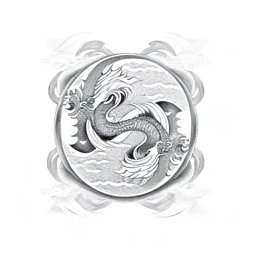 Sketch Of A Dragon And Yin Yang Symbol Combined