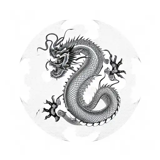 Chinese Dragon With A Yin Yang Pattern As Its Scales