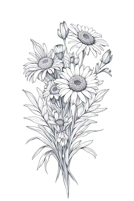 Boquet With Aster And Iris And Daisy Flower