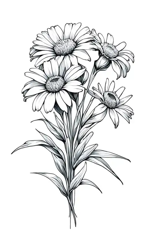 Boquet With 1 Aster And 1 Iris And 1 Daisy Flower Intertwined