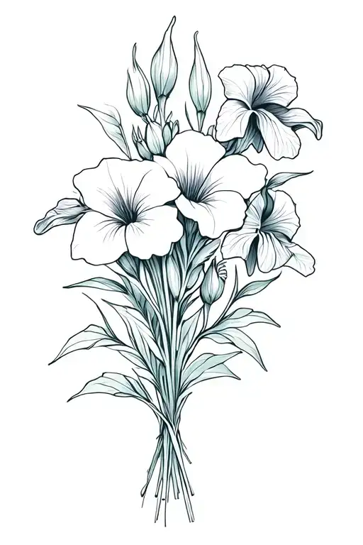 Boquet With Morning Glory And Iris And Sweet Pea Flower