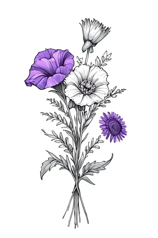 Boquet Including 1 Sweet Pea Flower And 1 Violet And 1 Aster