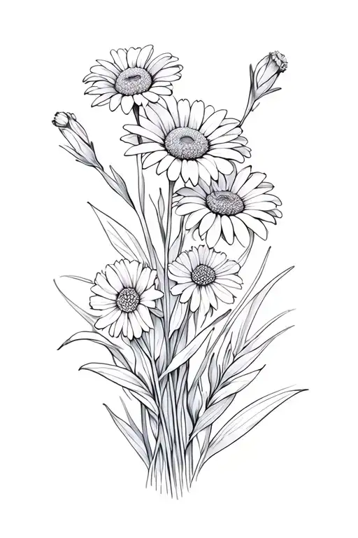 Boquet Including 1 Daisy Flower And 1 Iris Flower And 1 Aster Flower