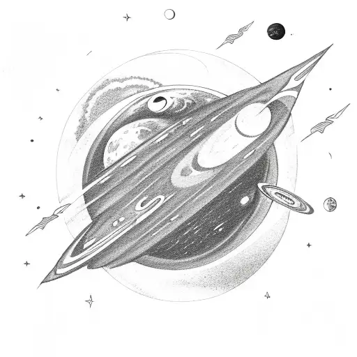 Sketch Of A Space Exploration Spacecraft Surrounded By Celestial Bodies