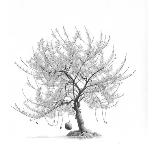 A Peach Tree With Intricate Branches And Leaves