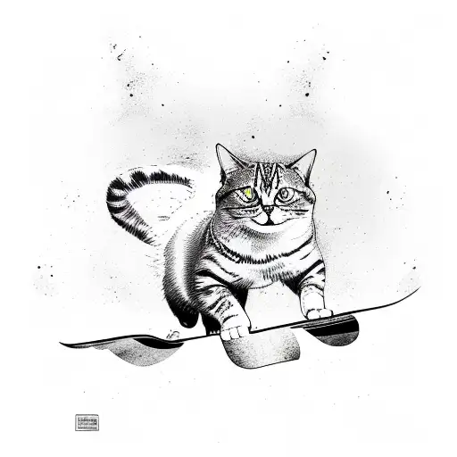 A Cat Gracefully Walking On A Snowboard