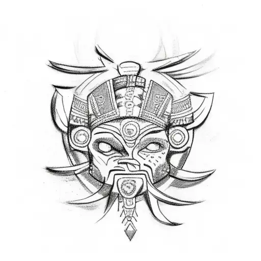 A Sketch-style Tattoo Featuring A Tribal Dance Scene With Elements Of Both Aztec And Nordic Cultures