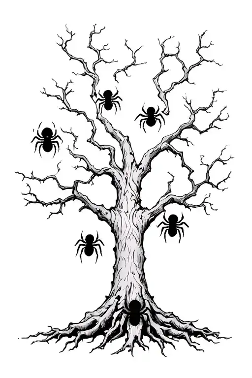 A Posion Tree And 3 Black Widow Spiders Biting The Roots Of The Tree