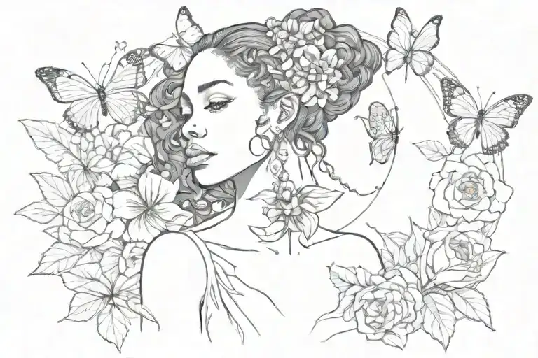 Black Woman With Butterfly Wings And Flowers Blooming