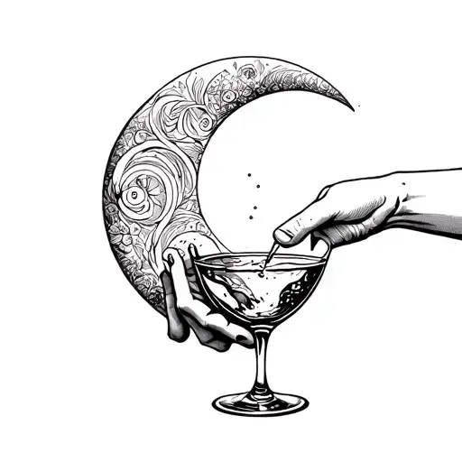 Tattoo Inspired By Tarot Of A Hand Pouring A Glass Of Water With Crescent Moon In The Back