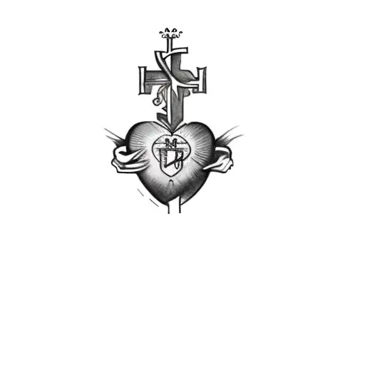 Tattoo Of The Sacred Heart Of Jesus With The Name Of My Son Arthur In A Banner Inside The Image