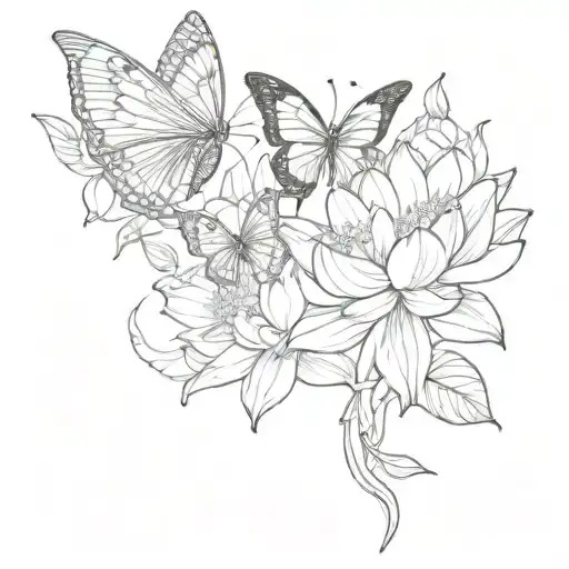 Butterfly And Lotus Flower Intertwined